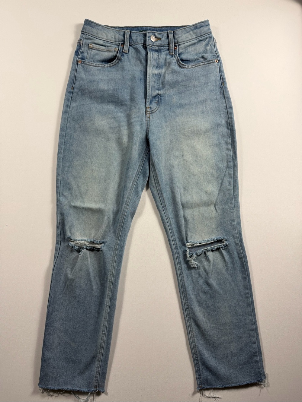 Wild Fable Size 8 Super High Rise Slim Straight Distressed Jeans Raw Hem